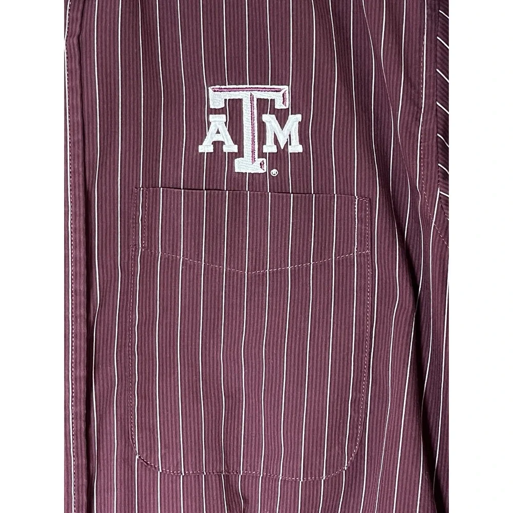 Texas A&M Aggies Antigua Button Down Shirt Men's M Maroon Stripes Long Sleeve - Picture 7 of 14